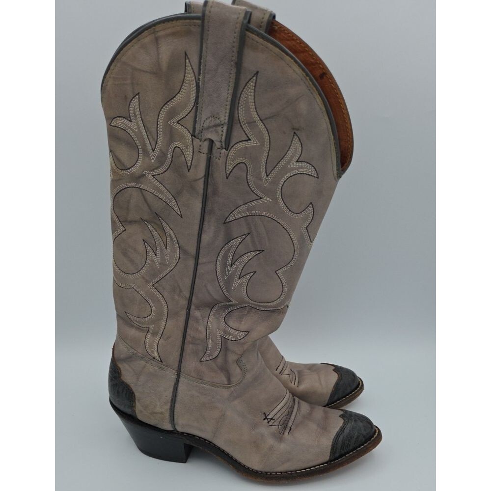 Texas Brand Boots Gray/Black Women’s Size 7.5 M Pointed Toe Cowboy Western - Picture 3 of 8
